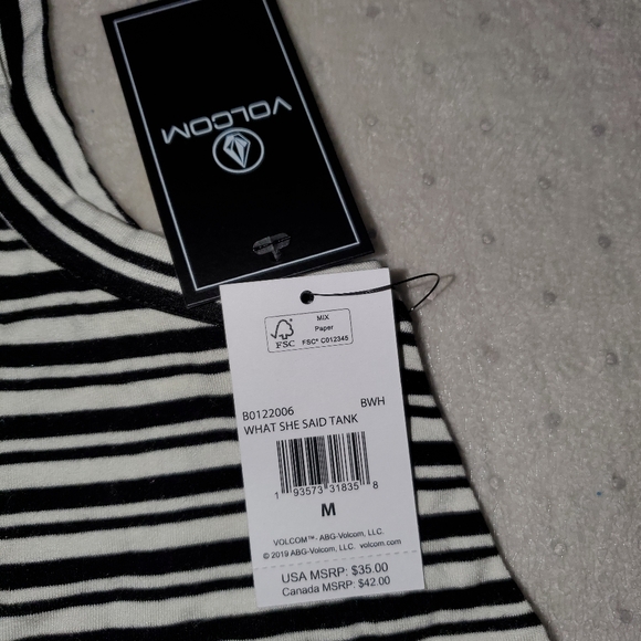 NWT Volcom razorback  black/white stripe top sz M - Picture 4 of 6